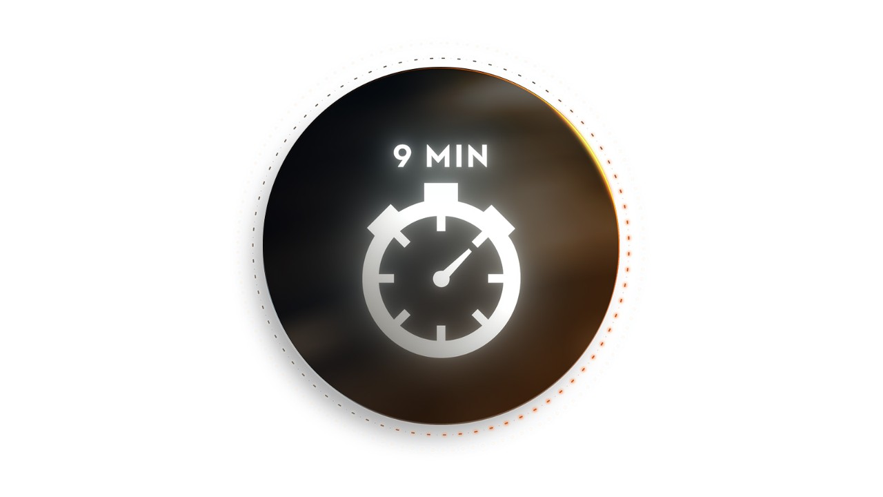 Ikon med stopur og "9 min", hvilket indikerer hurtigere opladningstid.