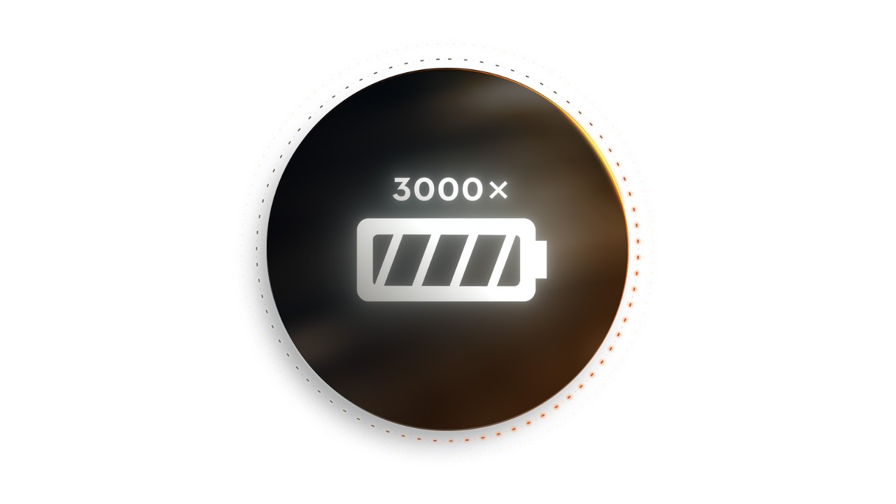 Batteriikon med "3000×", som indikerer længere batterilevetid og længere opladningscyklusser.